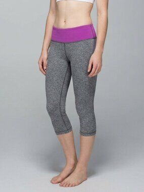 Lululemon Wunder Under Crops in Heanthered Grey and Iris Purple